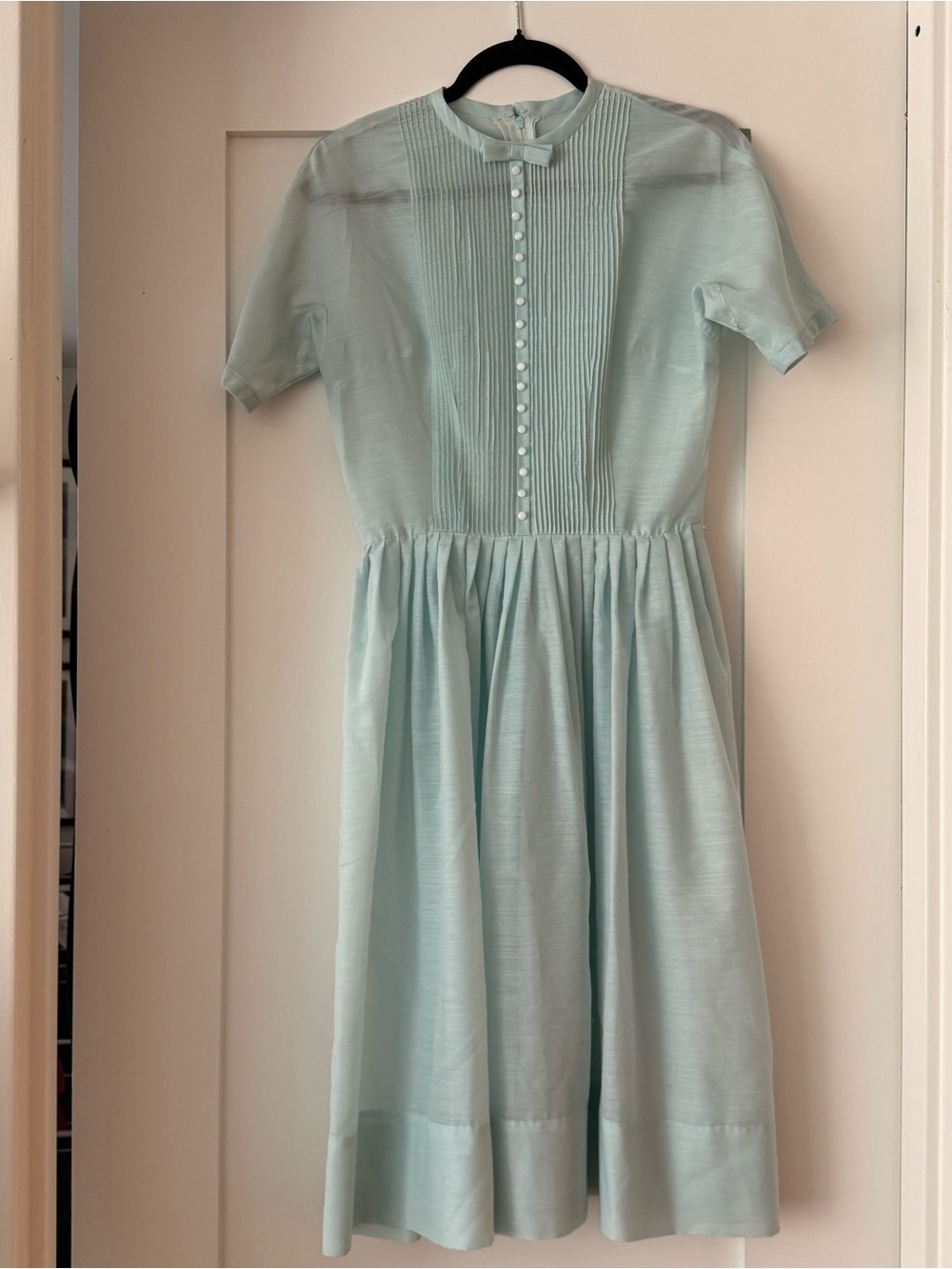 True Vintage Handmade Pleated Bodice Dress in Light Blue